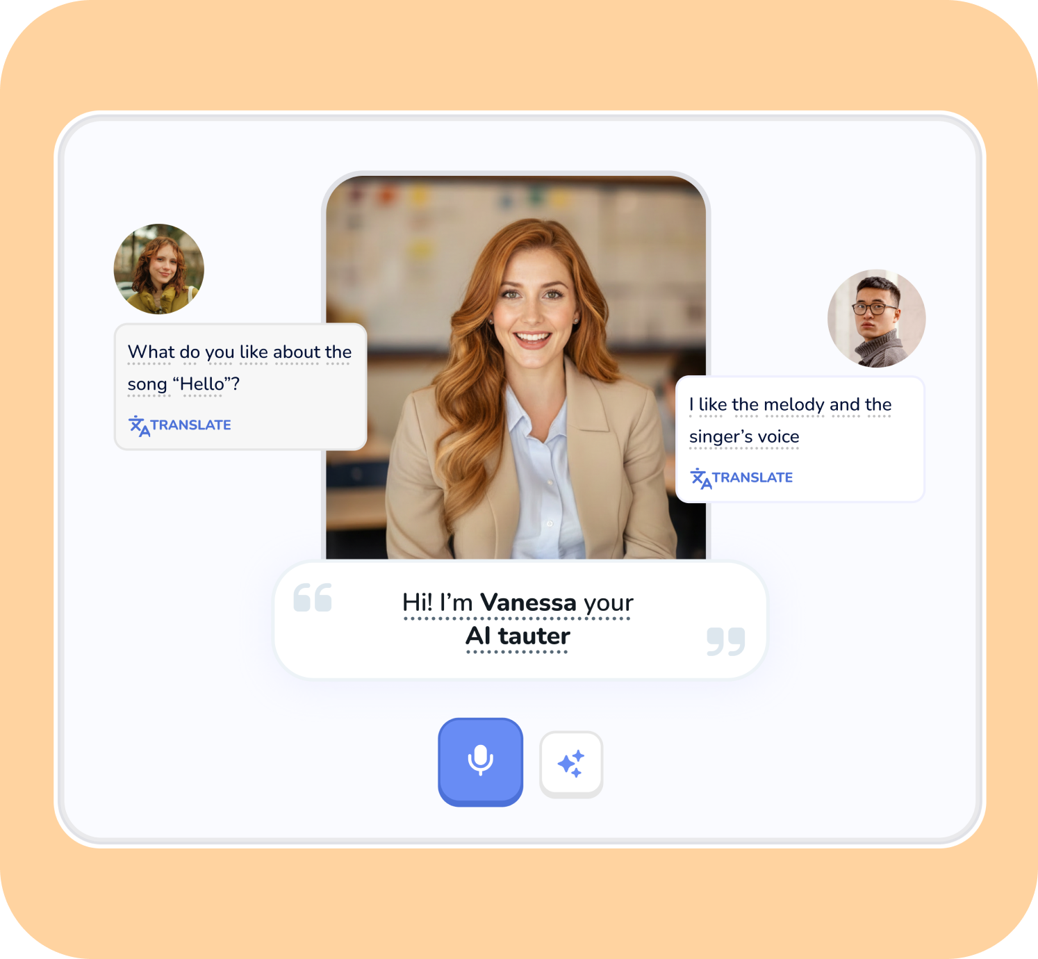Vanessa, the Singit AI speaking coach for English conversation practice