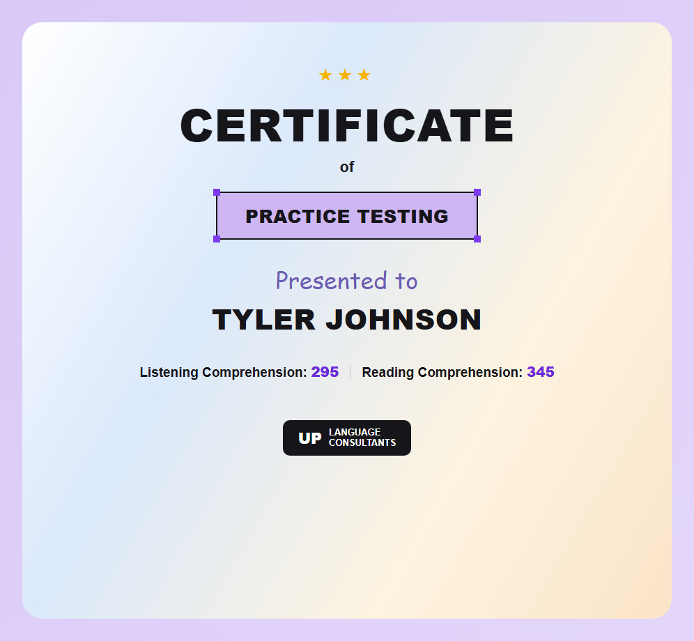 Certificate of practice testing